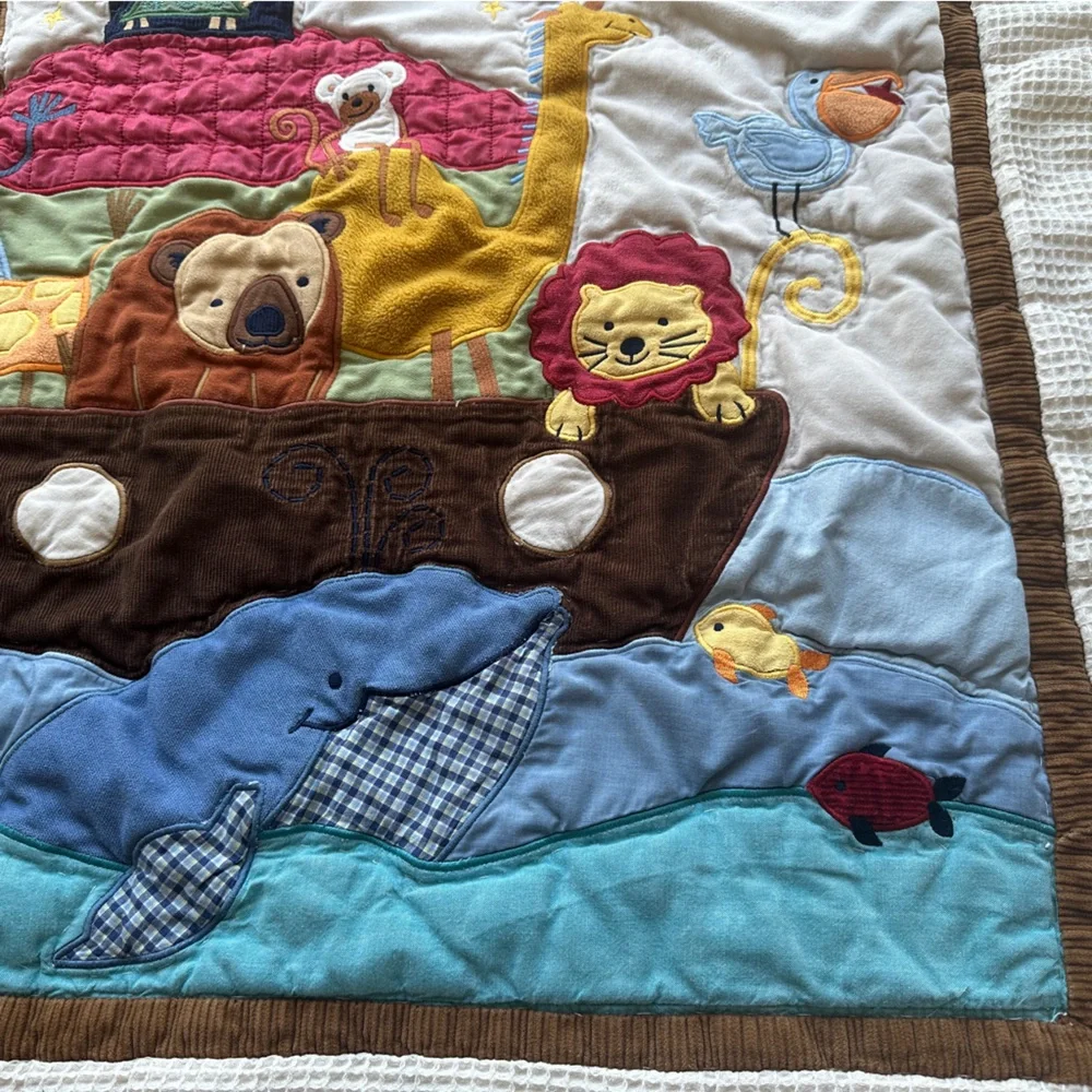 Noah’s Ark 33” x 44” Animal Appliqué Quilt Blanket – Colorful & Textured